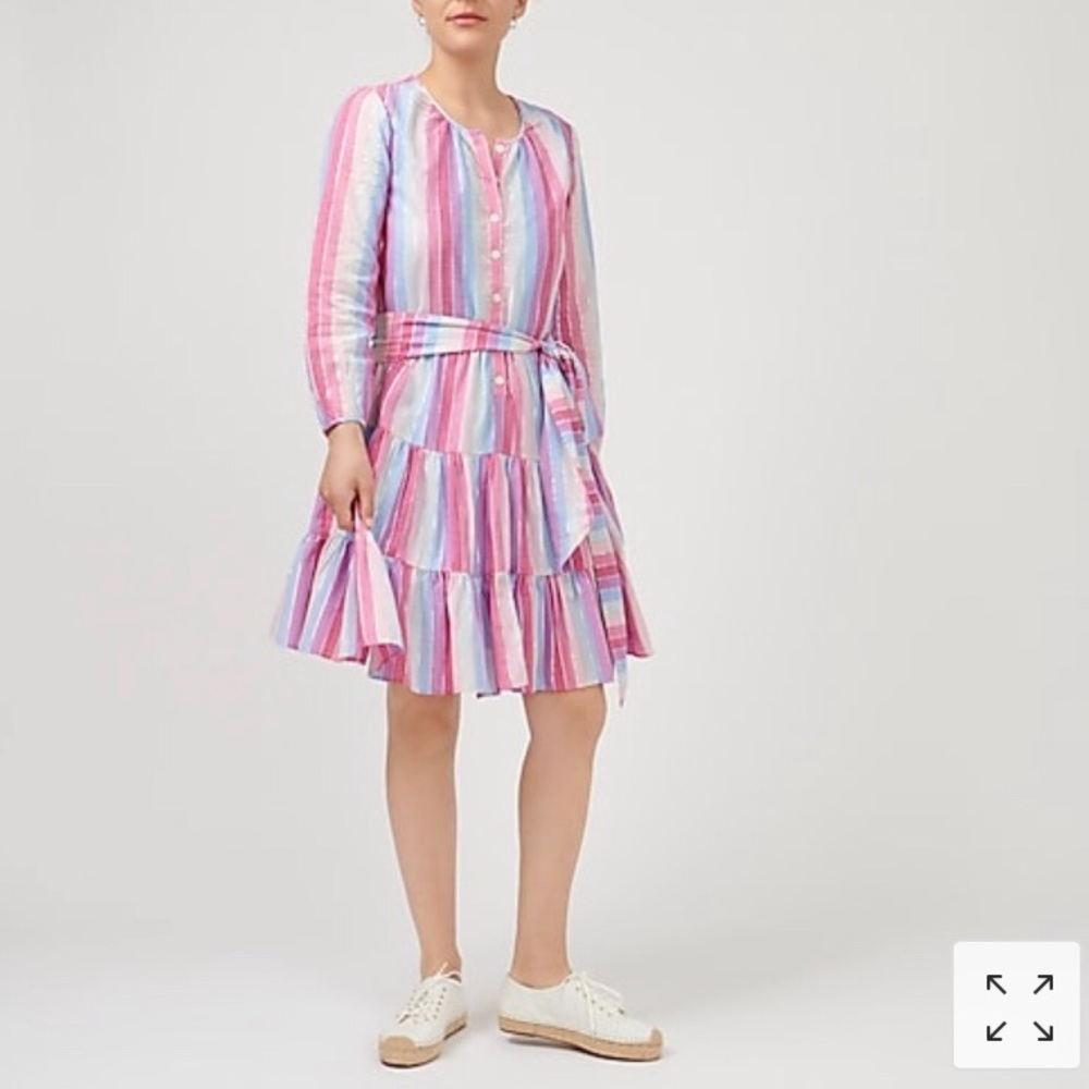 NWT J.Crew Belted Button-Up Dress in Pastel Stripe‎